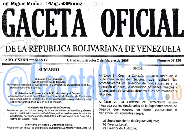 Gaceta Oficial 38120 del 2 Febrero 2005