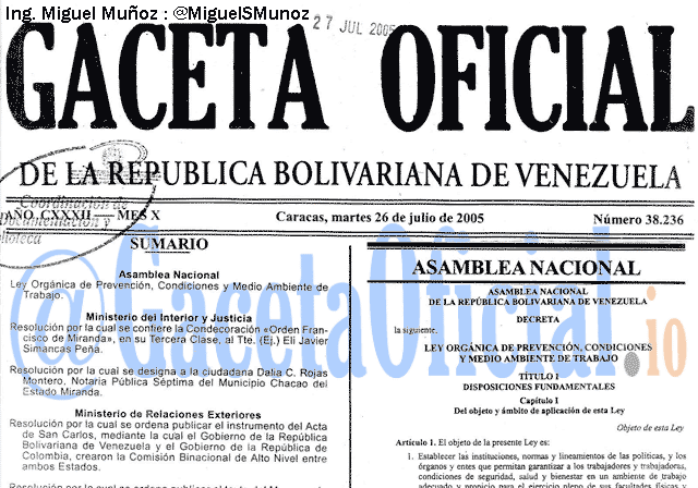 Gaceta Oficial 38236 del 26 Julio 2005