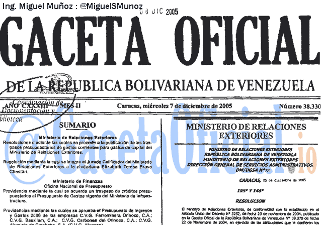 Gaceta Oficial 38330 del 7 Diciembre 2005