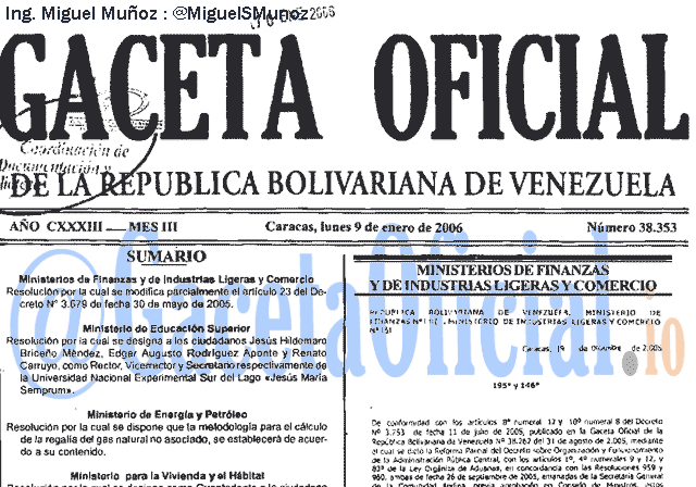 Gaceta Oficial 38353 del 9 Enero 2006