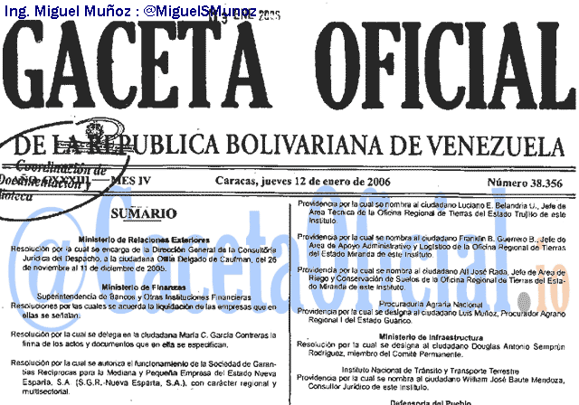 Gaceta Oficial 38356 del 12 Enero 2006