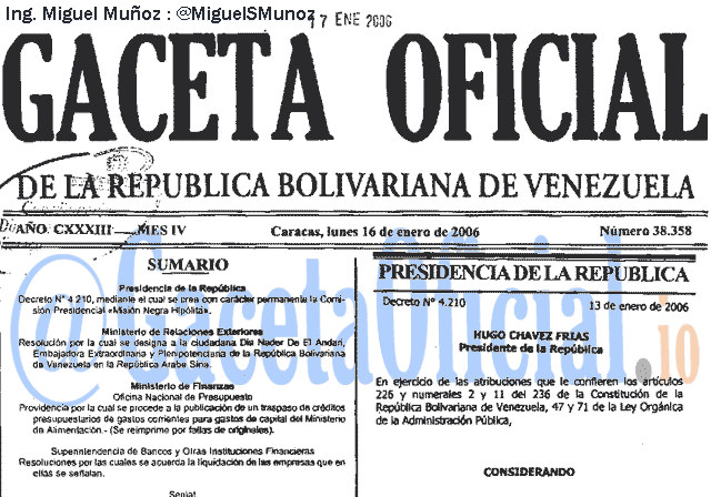 Gaceta Oficial 38358 del 16 Enero 2006