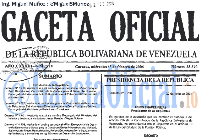 Gaceta Oficial 38370 del 1 Febrero 2006