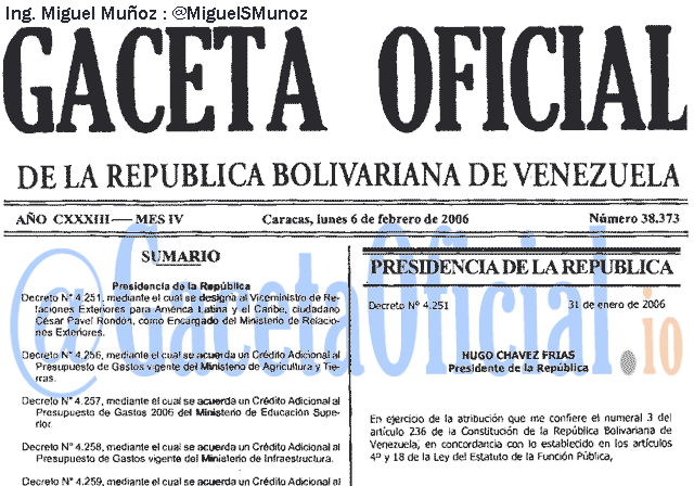 Gaceta Oficial 38373 del 6 Febrero 2006