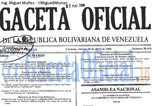 Gaceta Oficial 38426 del 28 Abril 2006