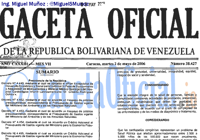 Gaceta Oficial 38427 del 2 Mayo 2006