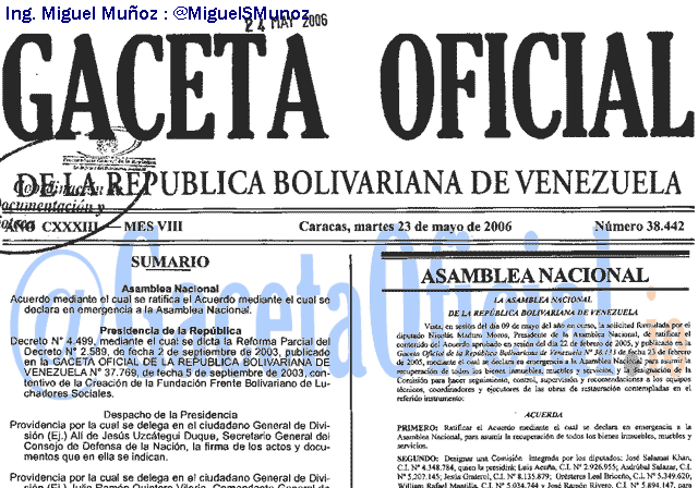 Gaceta Oficial 38442 del 23 Mayo 2006