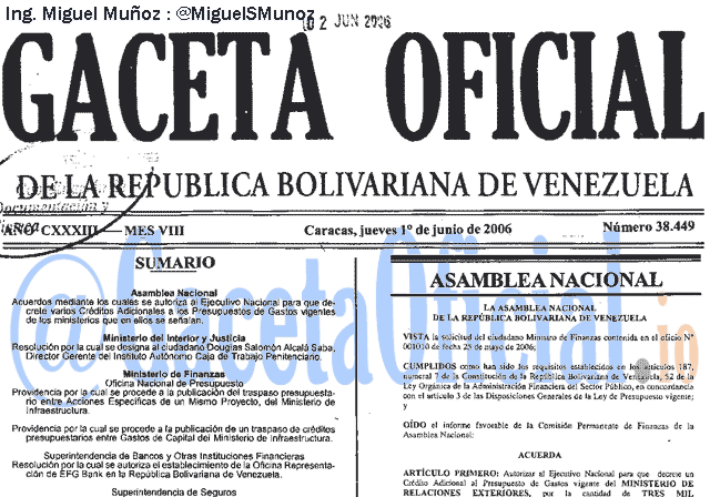 Gaceta Oficial 38449 del 1 Junio 2006
