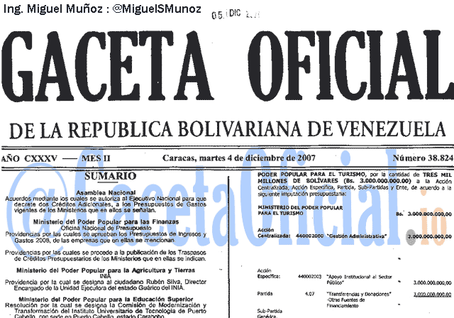 Gaceta Oficial 38824 del 4 Diciembre 2007
