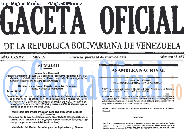 Gaceta Oficial 38857 del 24 Enero 2008