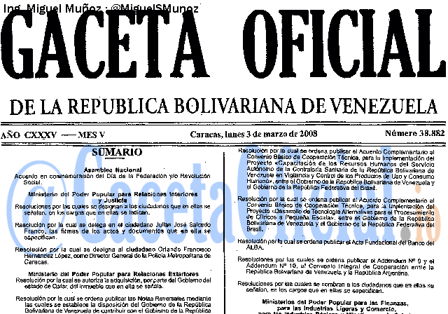 Gaceta Oficial 38882 del 3 Marzo 2008