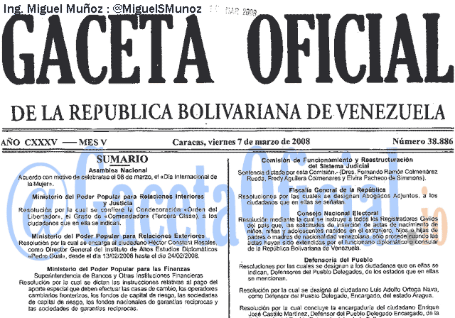 Gaceta Oficial 38886 del 7 Marzo 2008