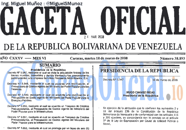 Gaceta Oficial 38893 del 18 Marzo 2008