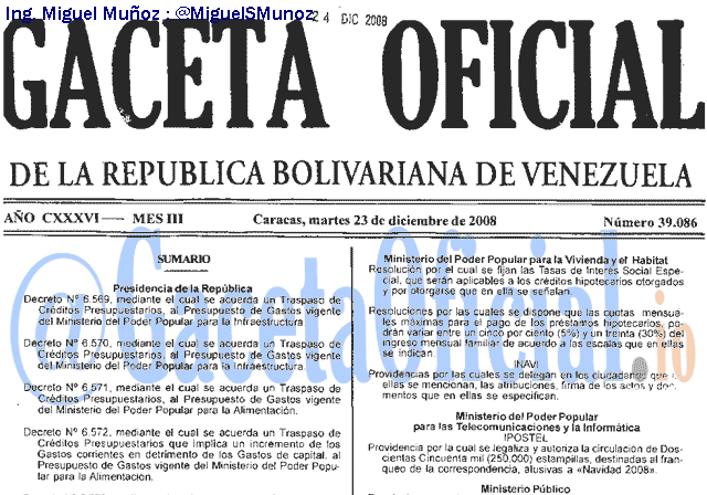 Gaceta Oficial 39086 del 23 Diciembre 2008