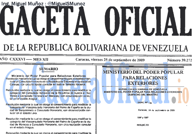 Gaceta Oficial 39272 del 25 Septiembre 2009