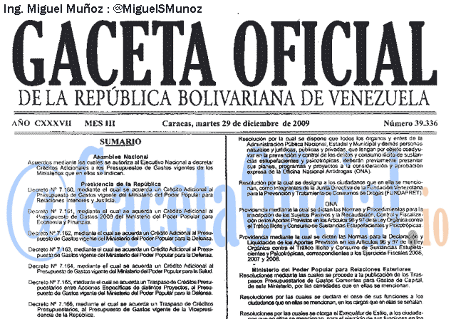 Gaceta Oficial 39336 del 29 Diciembre 2009