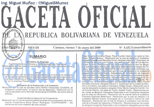 Gaceta Oficial 5432 del 7 Enero 2000