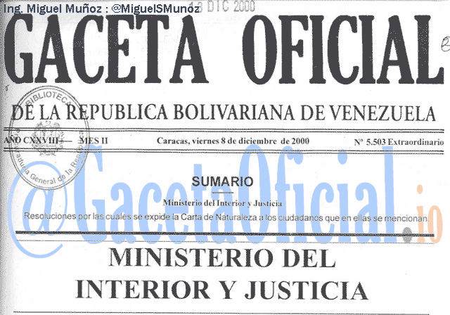 Gaceta Oficial 5503 del 8 Diciembre 2000