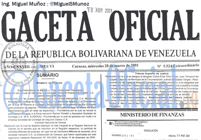 Gaceta Oficial 5524 del 28 Marzo 2001