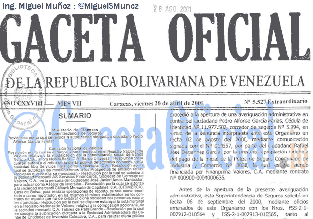 Gaceta Oficial 5527 del 20 Abril 2001