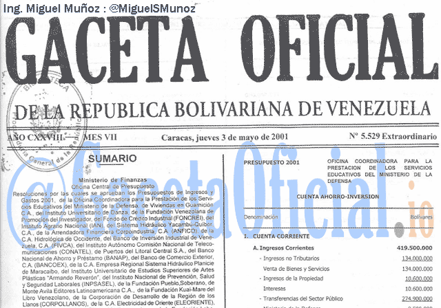 Gaceta Oficial 5529 del 3 Mayo 2001