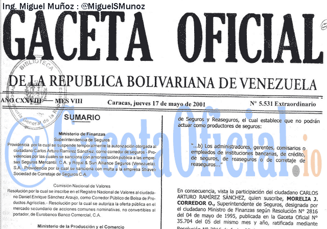 Gaceta Oficial 5531 del 17 Mayo 2001