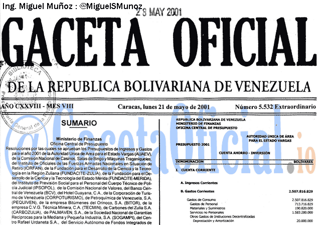 Gaceta Oficial 5532 del 21 Mayo 2001