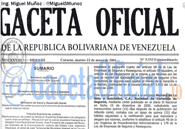 Gaceta Oficial 5533 del 22 Mayo 2001