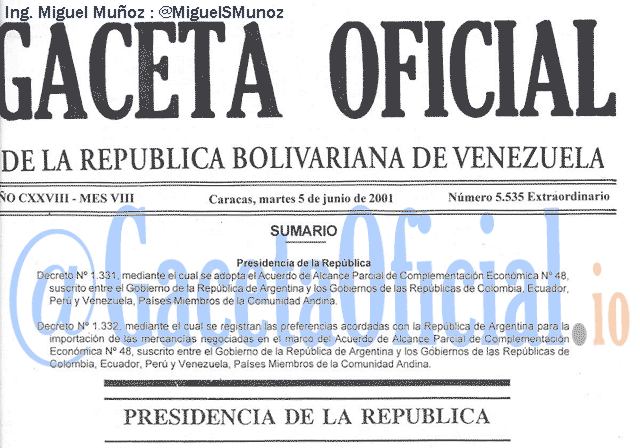 Gaceta Oficial 5535 del 5 Junio 2001