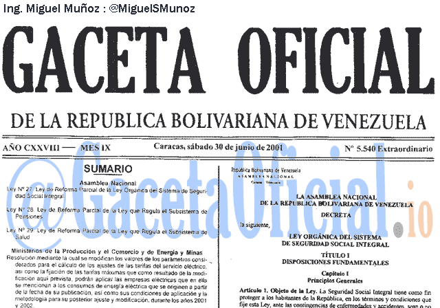 Gaceta Oficial 5540 del 30 Junio 2001