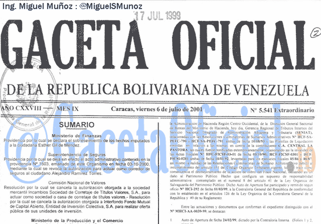 Gaceta Oficial 5541 del 6 Julio 2001