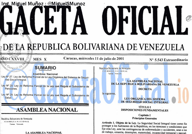 Gaceta Oficial 5543 del 11 Julio 2001