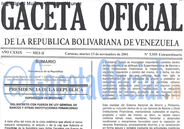 Gaceta Oficial 5555 del 13 Noviembre 2001