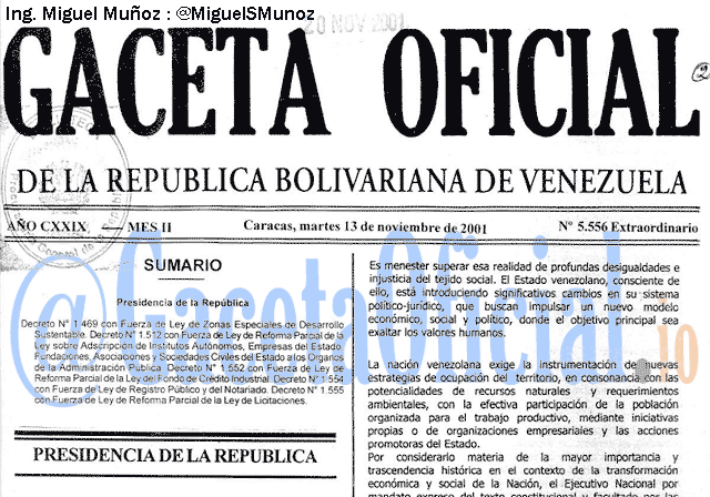 Gaceta Oficial 5556 del 13 Noviembre 2001