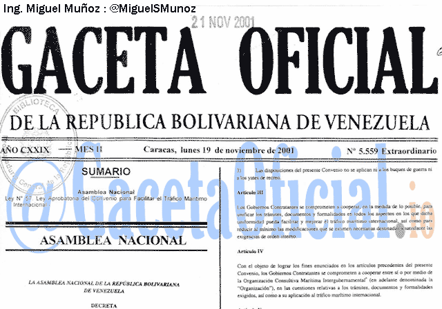 Gaceta Oficial 5559 del 19 Noviembre 2001