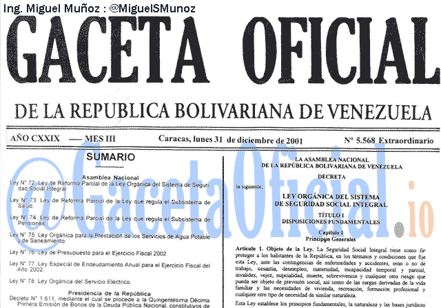 Gaceta Oficial 5568 del 31 Diciembre 2001