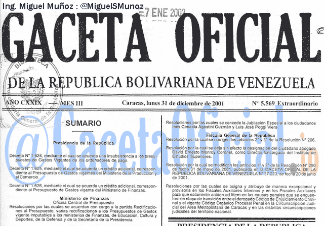 Gaceta Oficial 5569 del 31 Diciembre 2001
