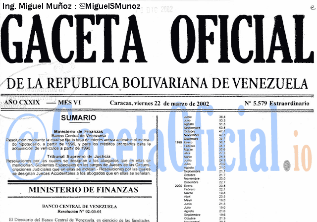 Gaceta Oficial 5579 del 22 Marzo 2002
