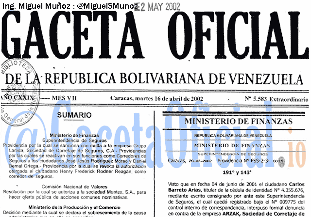 Gaceta Oficial 5583 del 16 Abril 2002