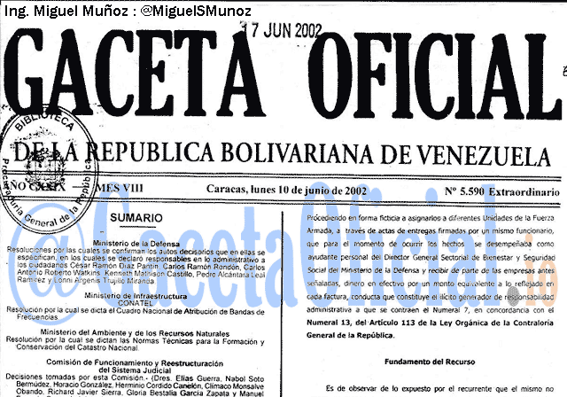 Gaceta Oficial 5590 del 10 Junio 2002