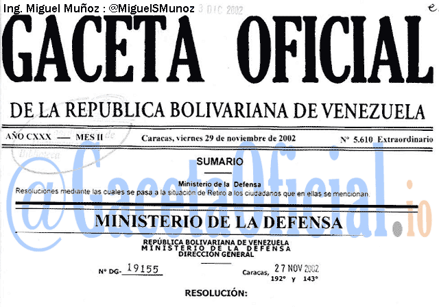 Gaceta Oficial 5610 del 29 Noviembre 2002