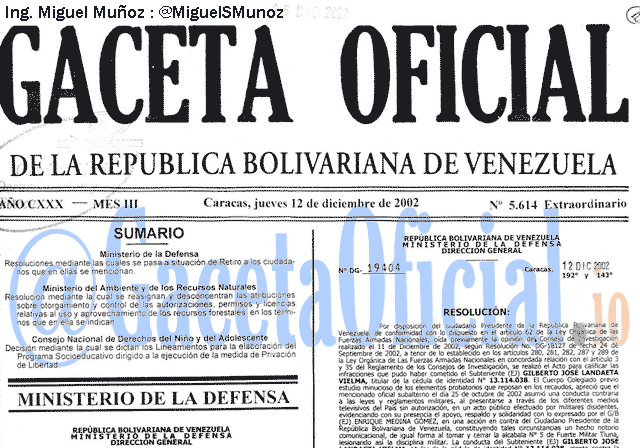 Gaceta Oficial 5614 del 12 Diciembre 2002