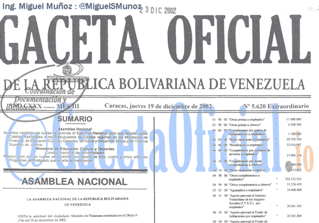 Gaceta Oficial 5620 del 19 Diciembre 2002