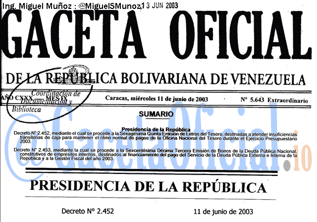 Gaceta Oficial 5643 del 11 Junio 2003