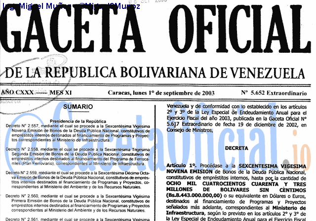Gaceta Oficial 5652 del 1 Septiembre 2003