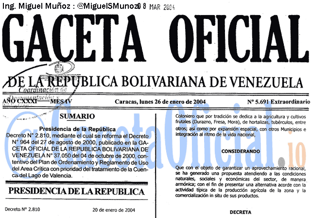 Gaceta Oficial 5691 del 26 Enero 2004