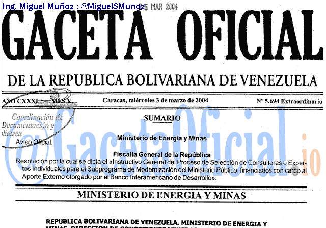 Gaceta Oficial 5694 del 3 Marzo 2004