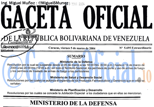 Gaceta Oficial 5695 del 5 Marzo 2004