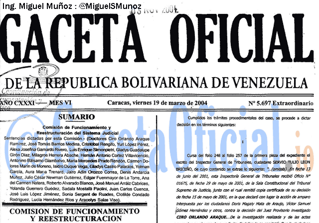 Gaceta Oficial 5697 del 19 Marzo 2004