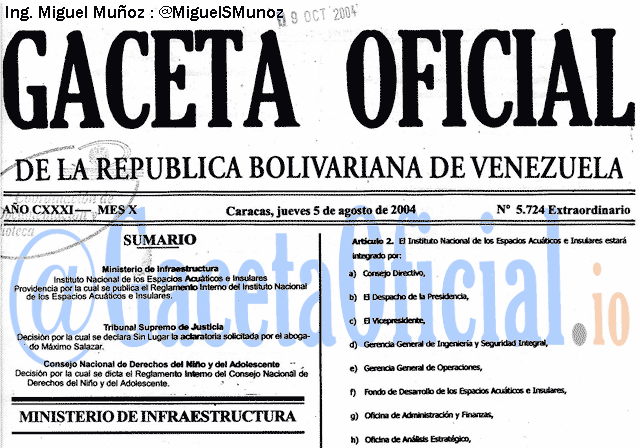Gaceta Oficial 5724 del 5 Agosto 2004